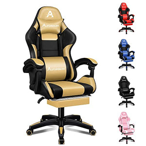 ALFORDSON Gaming Chair with 150° Recline and Footrest, Ergonomic Office Racing Computer Chair with SGS Approved Gas-Lift, PU Leather High Back Video Game Chair Fit Home Desk, Max 180kg (Elite Gold)