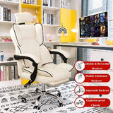 HQ-GAMING Ergonomic Computer Chair Reclining Leather Desk Chair Swivel Gaming Chair Executive Office Chair with High Back Adjustable Headrest Footrest Lumbar Support Racing Style Massage Chair (Beige)