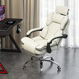 HQ-GAMING Ergonomic Computer Chair Reclining Leather Desk Chair Swivel Gaming Chair Executive Office Chair with High Back Adjustable Headrest Footrest Lumbar Support Racing Style Massage Chair (Beige)