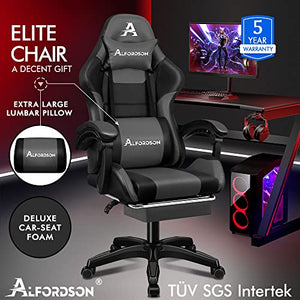 ALFORDSON Gaming Chair Ergonomic Racing Computer Office Chair with Extra Large Lumbar Cushion High Back Recliner Video Game Chair Leather Swivel Home Desk Task Chair