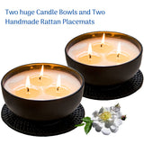 SUZIEJO AROMATHERAPY CANDLE BOWL GIFT SET OF 2, 3 Wick Candle, White Sage, Lemon, Lavender Scents, Sandalwood & Jasmine Aroma, Highly Scented Soy Candles, Luxury Candles for Home Relaxation, 450g each