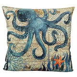 VAKADO Mediterranean Nautical Outdoor Throw Pillow Covers Beach Coastal Sea Turtle Octopus Whale Seahorse Cushion Cases Decorative Summer Ocean Decor for Couch Patio Furniture 18x18 Inch Set of 4