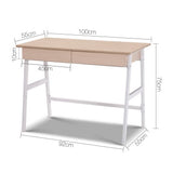 Artiss Metal Home Office Study Computer Desk with Drawer - White with Oak Top