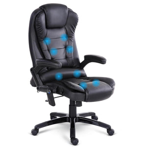 8-Point Massage Gaming Chair Home Study Office Chair Black PU Leather Reclining Computer Chair