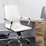 Home Study Office Chair White Matte PU Leather Mid-Back Computer Chair