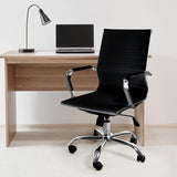 Home Study Office Chair Black Matte PU Leather Mid-Back Computer Chair